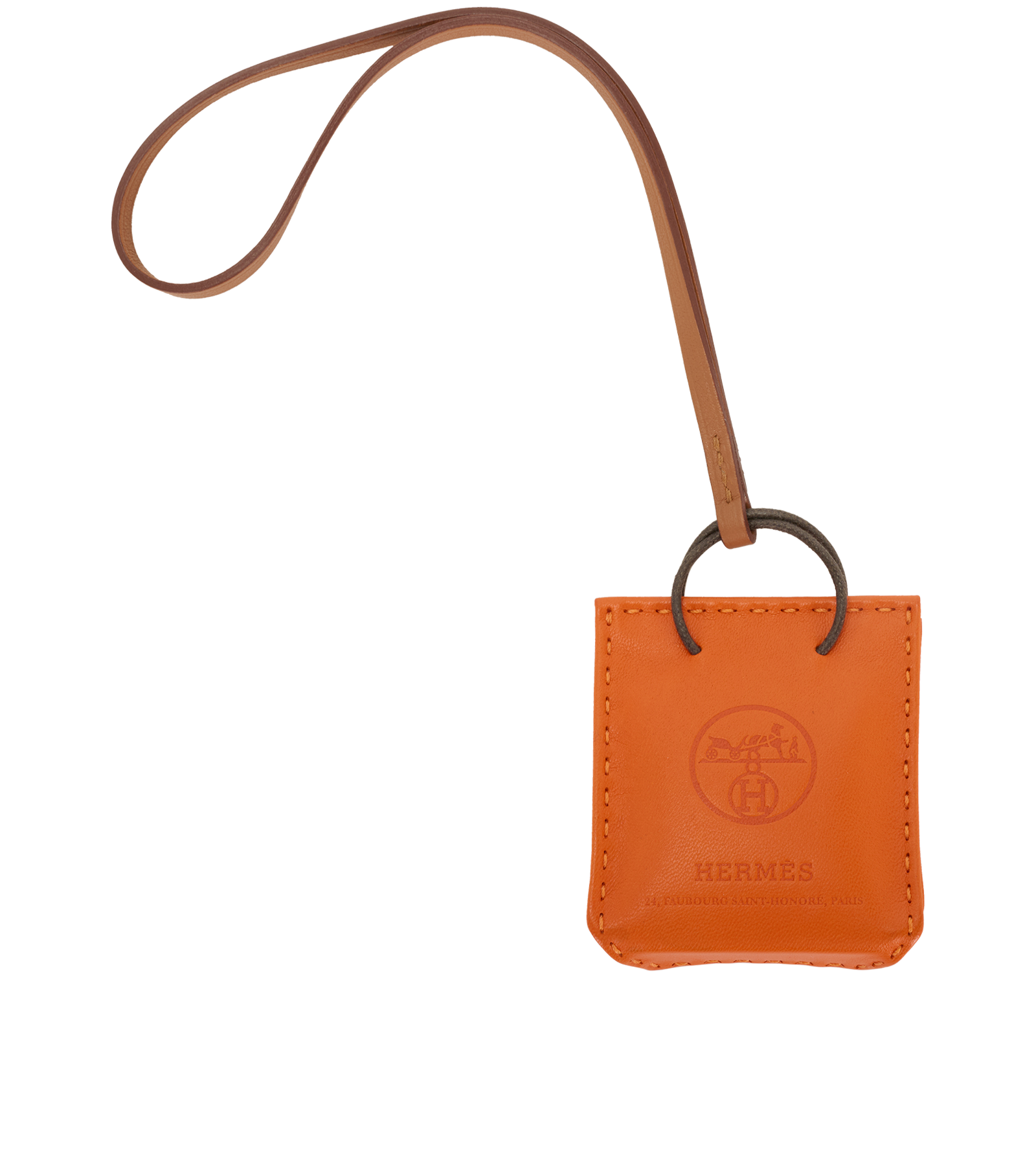 Hermes Shopping Bag Charm, &pound;250, Accessories, Orange, Leather, Back view